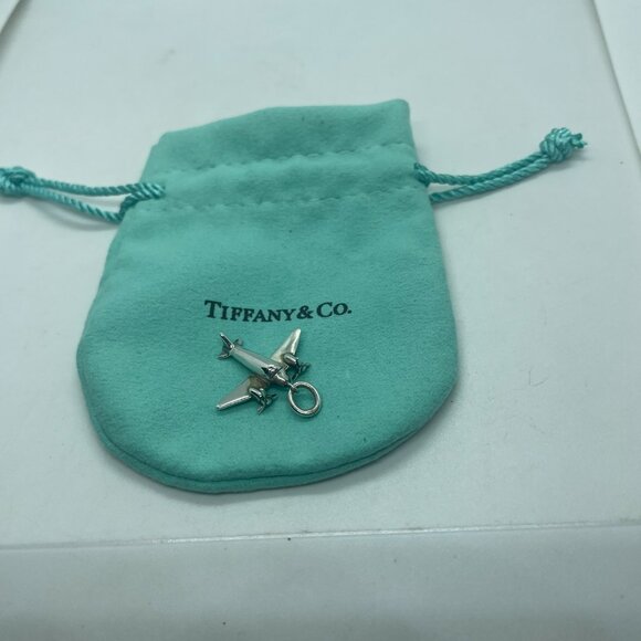 Tiffany & Co. Sterling Silver Airplane Pendant Charm Aircraft Plane w/ Pouch - Picture 3 of 12